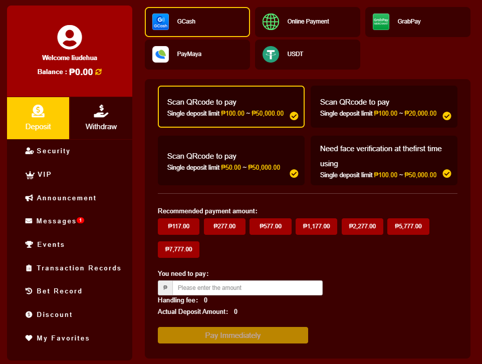 Deposit at FB777 : Choose deposit method