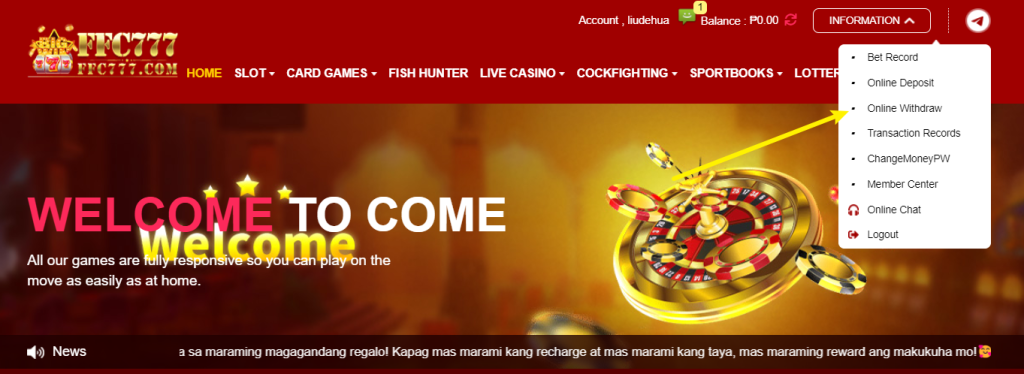 Withdraw at Fb777 : click "Online Withdrawal"